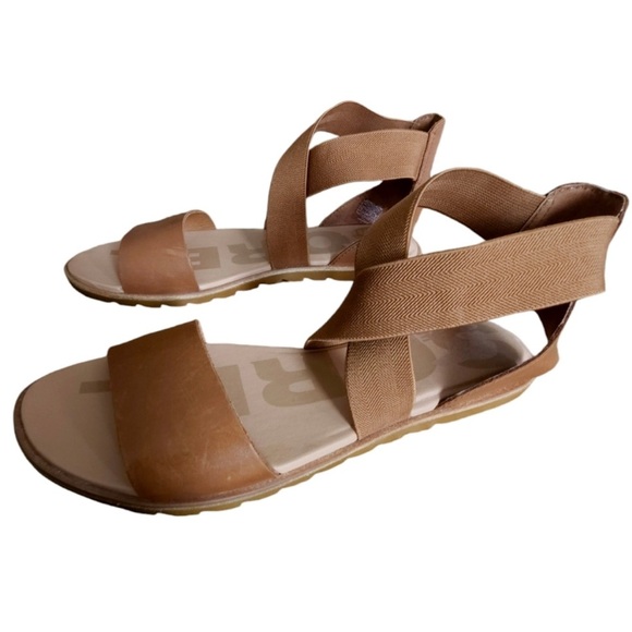 Sorel Ella Sandal Leather Strappy Gladiator Open Toe Stretch Strap Tan Brown 9.5 - Picture 4 of 9